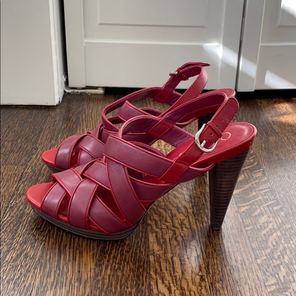 Cole Haan Red Leather Strappy Heeled Sandals